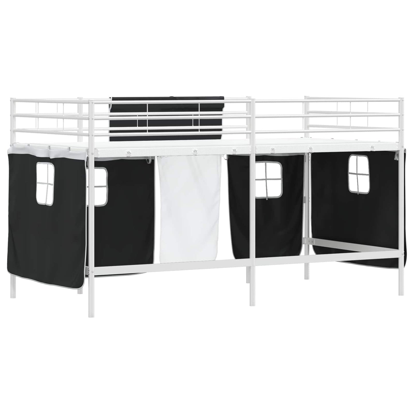 Kids'Loft Bed Frame with Curtains White and Black 80 x 200 cm