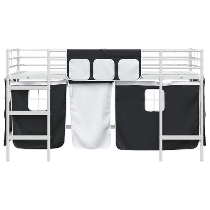 Kids'Loft Bed Frame with Curtains White and Black 80 x 200 cm