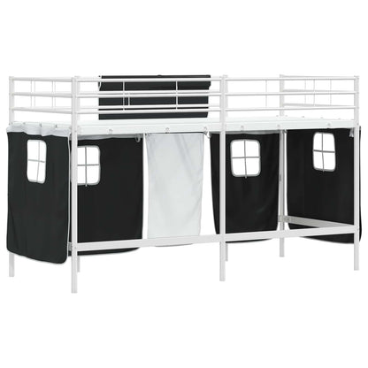 Kids'Loft Bed Frame with Curtains White and Black 90 x 190 cm