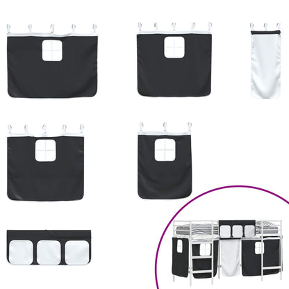 Kids'Loft Bed Frame with Curtains White and Black 90 x 190 cm