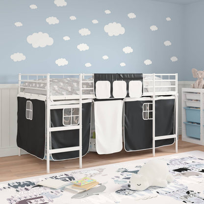 Kids'Loft Bed Frame with Curtains White and Black 90 x 200 cm