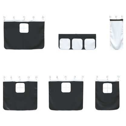 Kids'Loft Bed Frame with Curtains White and Black 90 x 200 cm