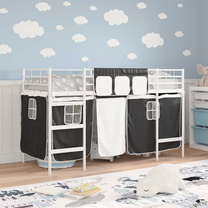 Kids'Loft Bed Frame with Curtains White and Black 100 x 190 cm