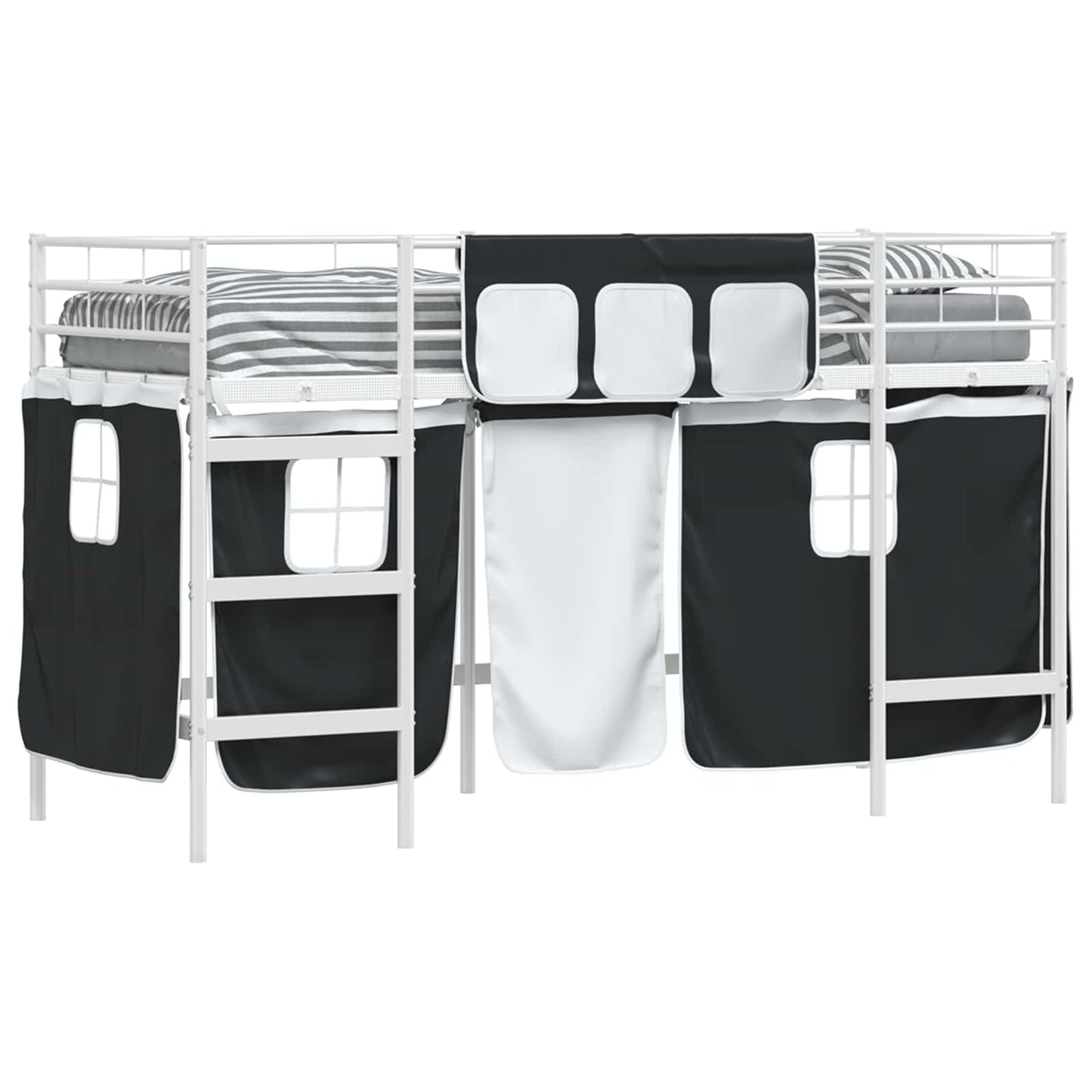 Kids'Loft Bed Frame with Curtains White and Black 100 x 190 cm