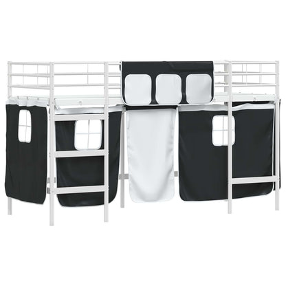 Kids'Loft Bed Frame with Curtains White and Black 100 x 190 cm