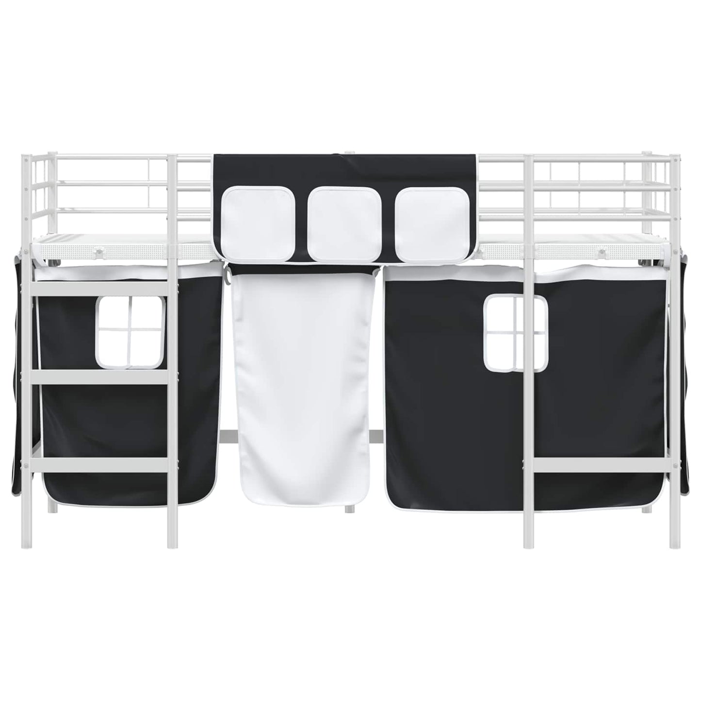 Kids'Loft Bed Frame with Curtains White and Black 100 x 190 cm