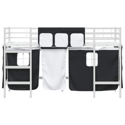 Kids'Loft Bed Frame with Curtains White and Black 100 x 190 cm