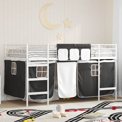 Kids'Loft Bed Frame with Curtains White and Black 107 x 200 cm