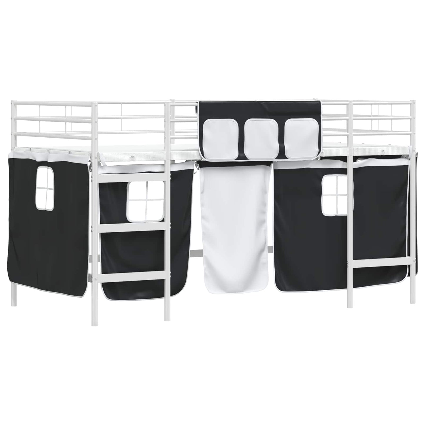 Kids'Loft Bed Frame with Curtains White and Black 107 x 200 cm