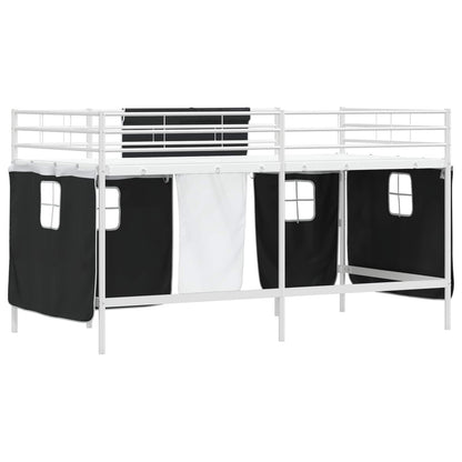 Kids'Loft Bed Frame with Curtains White and Black 107 x 200 cm