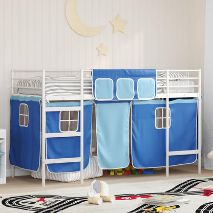 Kids'Loft Bed Frame with Curtains White and Blue 75 x 190 cm