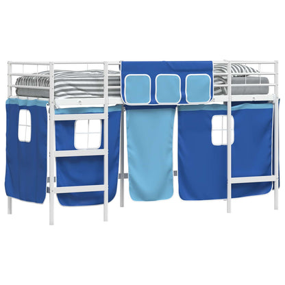 Kids'Loft Bed Frame with Curtains White and Blue 75 x 190 cm