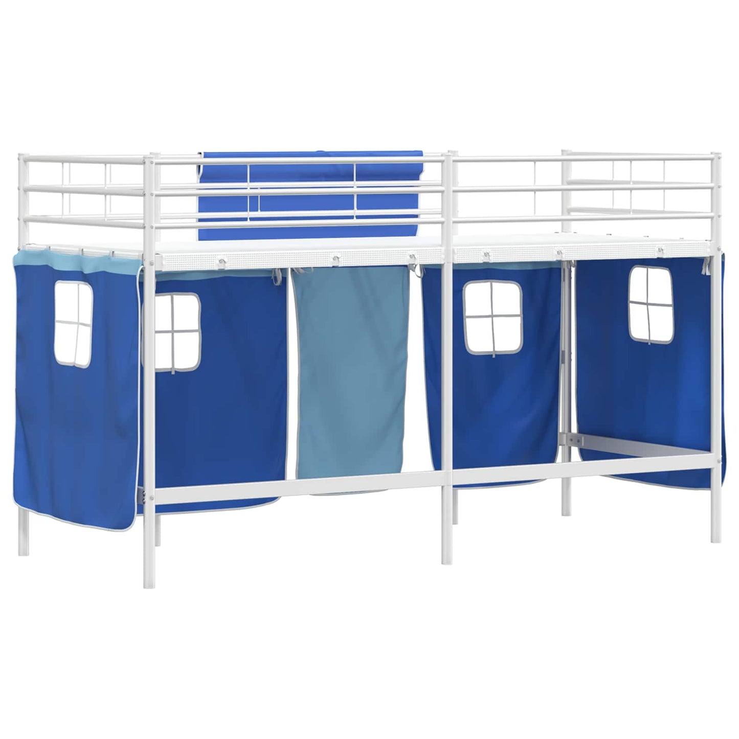 Kids'Loft Bed Frame with Curtains White and Blue 75 x 190 cm