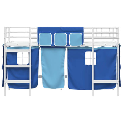 Kids'Loft Bed Frame with Curtains White and Blue 75 x 190 cm