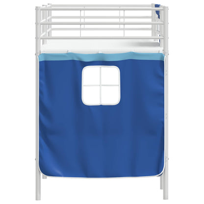 Kids'Loft Bed Frame with Curtains White and Blue 75 x 190 cm
