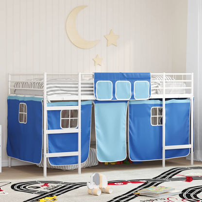Kids'Loft Bed Frame with Curtains White and Blue 80 x 200 cm