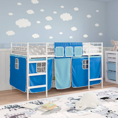 Kids'Loft Bed Frame with Curtains White and Blue 80 x 200 cm
