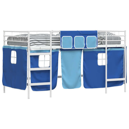 Kids'Loft Bed Frame with Curtains White and Blue 80 x 200 cm