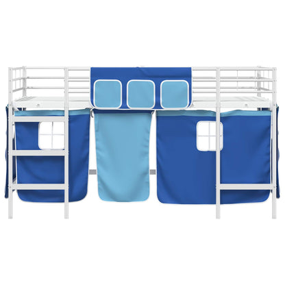 Kids'Loft Bed Frame with Curtains White and Blue 80 x 200 cm