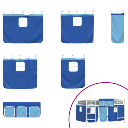 Kids'Loft Bed Frame with Curtains White and Blue 80 x 200 cm
