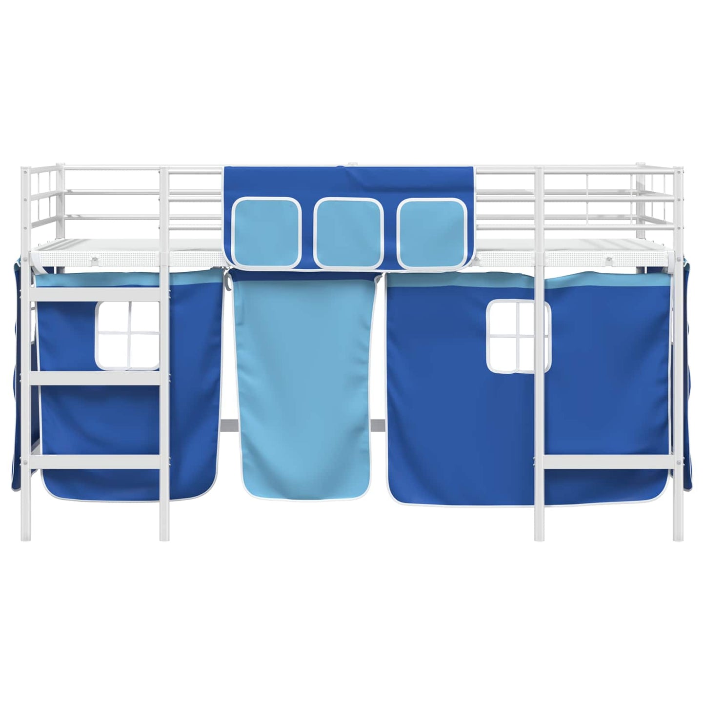 Kids'Loft Bed Frame with Curtains White and Blue 90 x 200 cm