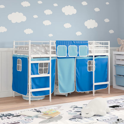 Kids'Loft Bed Frame with Curtains White and Blue 100 x 190 cm