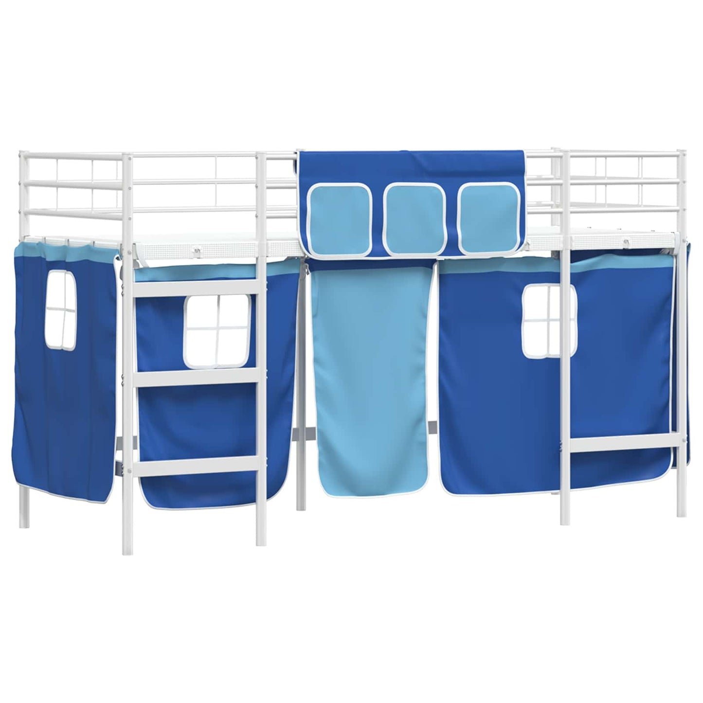 Kids'Loft Bed Frame with Curtains White and Blue 100 x 190 cm