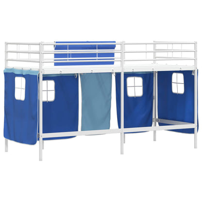 Kids'Loft Bed Frame with Curtains White and Blue 100 x 190 cm