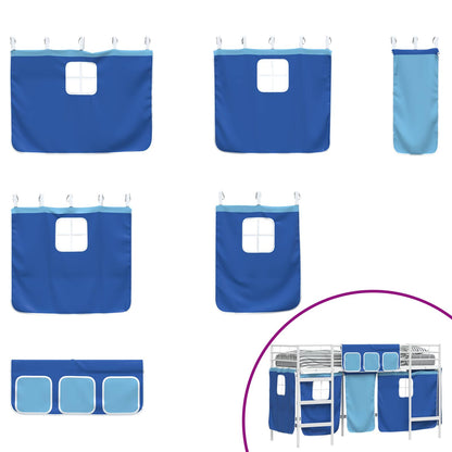 Kids'Loft Bed Frame with Curtains White and Blue 100 x 190 cm