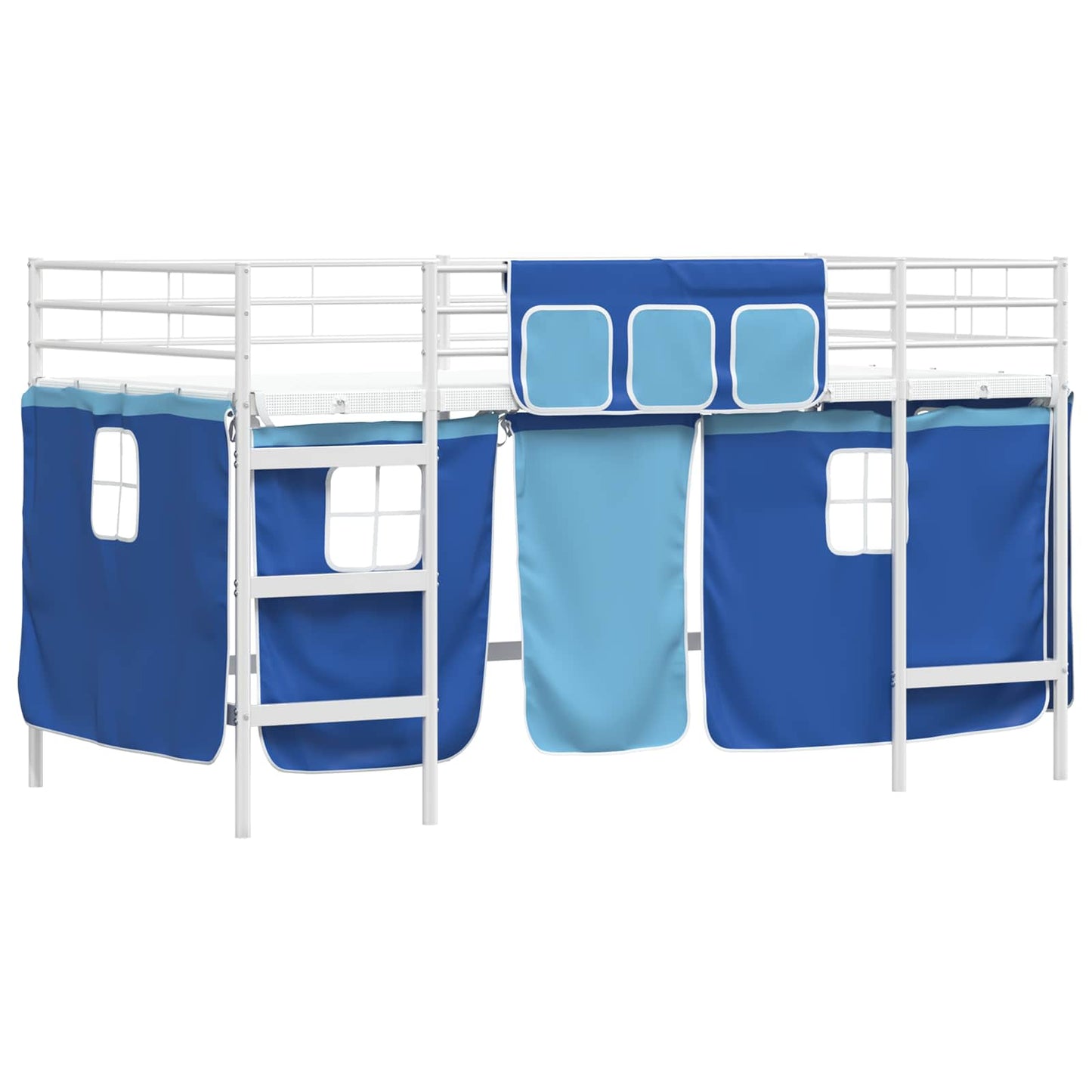 Kids'Loft Bed Frame with Curtains White and Blue 100 x 200 cm