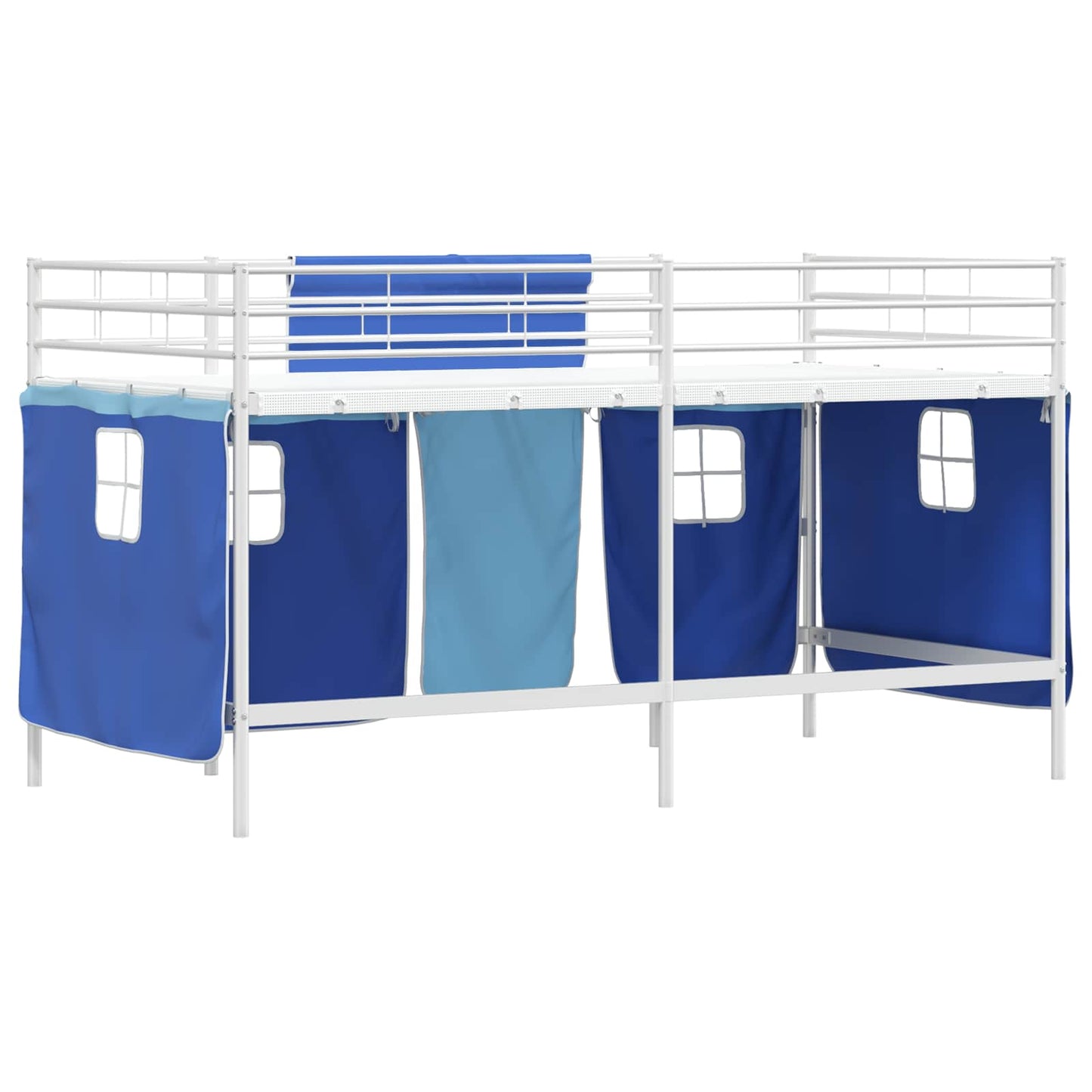 Kids'Loft Bed Frame with Curtains White and Blue 107 x 200 cm