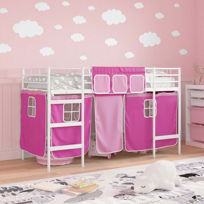 Kids'Loft Bed Frame with Curtains White and Pink 100 x 190 cm