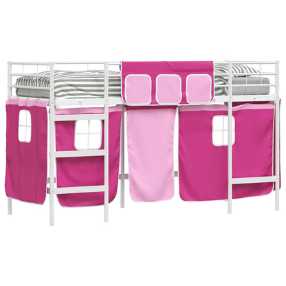 Kids'Loft Bed Frame with Curtains White and Pink 100 x 190 cm