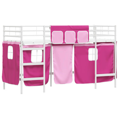 Kids'Loft Bed Frame with Curtains White and Pink 100 x 190 cm