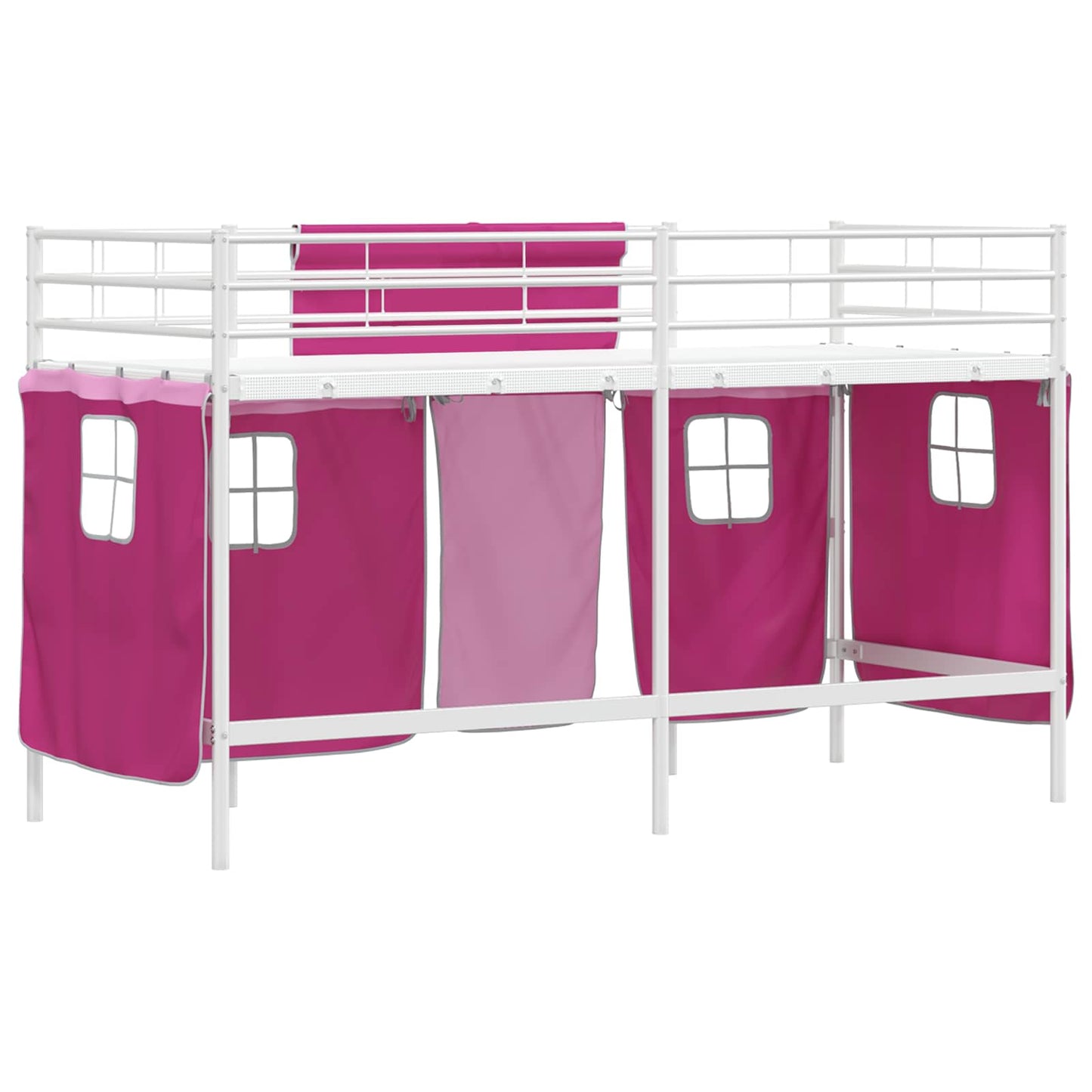Kids'Loft Bed Frame with Curtains White and Pink 100 x 190 cm