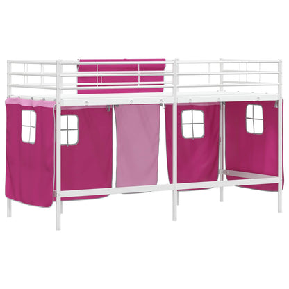 Kids'Loft Bed Frame with Curtains White and Pink 100 x 190 cm