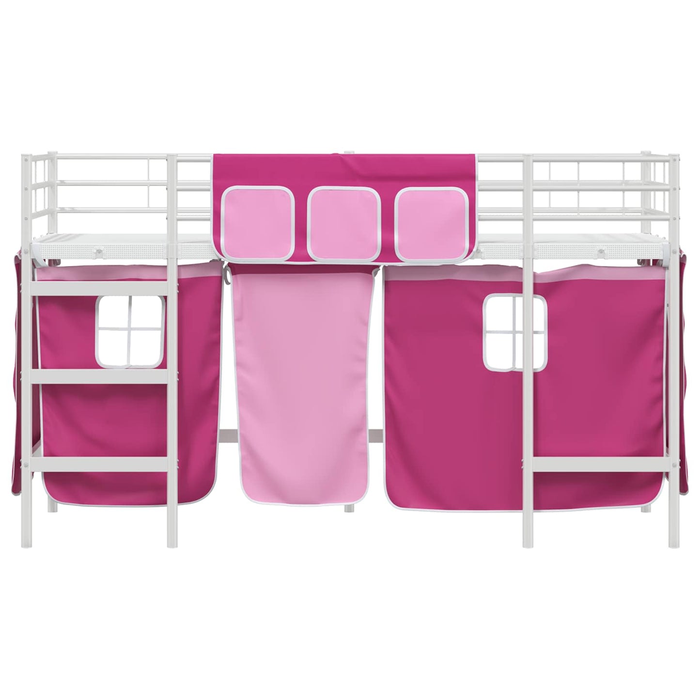 Kids'Loft Bed Frame with Curtains White and Pink 100 x 190 cm