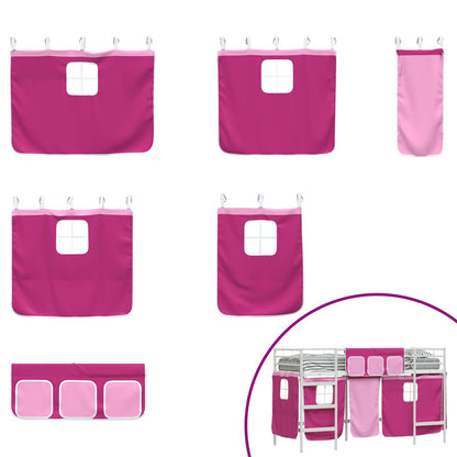 Kids'Loft Bed Frame with Curtains White and Pink 100 x 190 cm