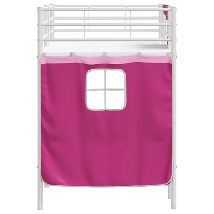 Kids'Loft Bed Frame with Curtains White and Pink 100 x 190 cm