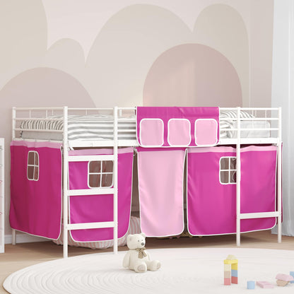 Kids'Loft Bed Frame with Curtains White and Pink 107 x 200 cm