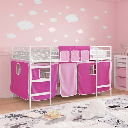 Kids'Loft Bed Frame with Curtains White and Pink 107 x 200 cm