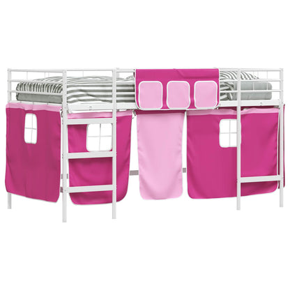 Kids'Loft Bed Frame with Curtains White and Pink 107 x 200 cm