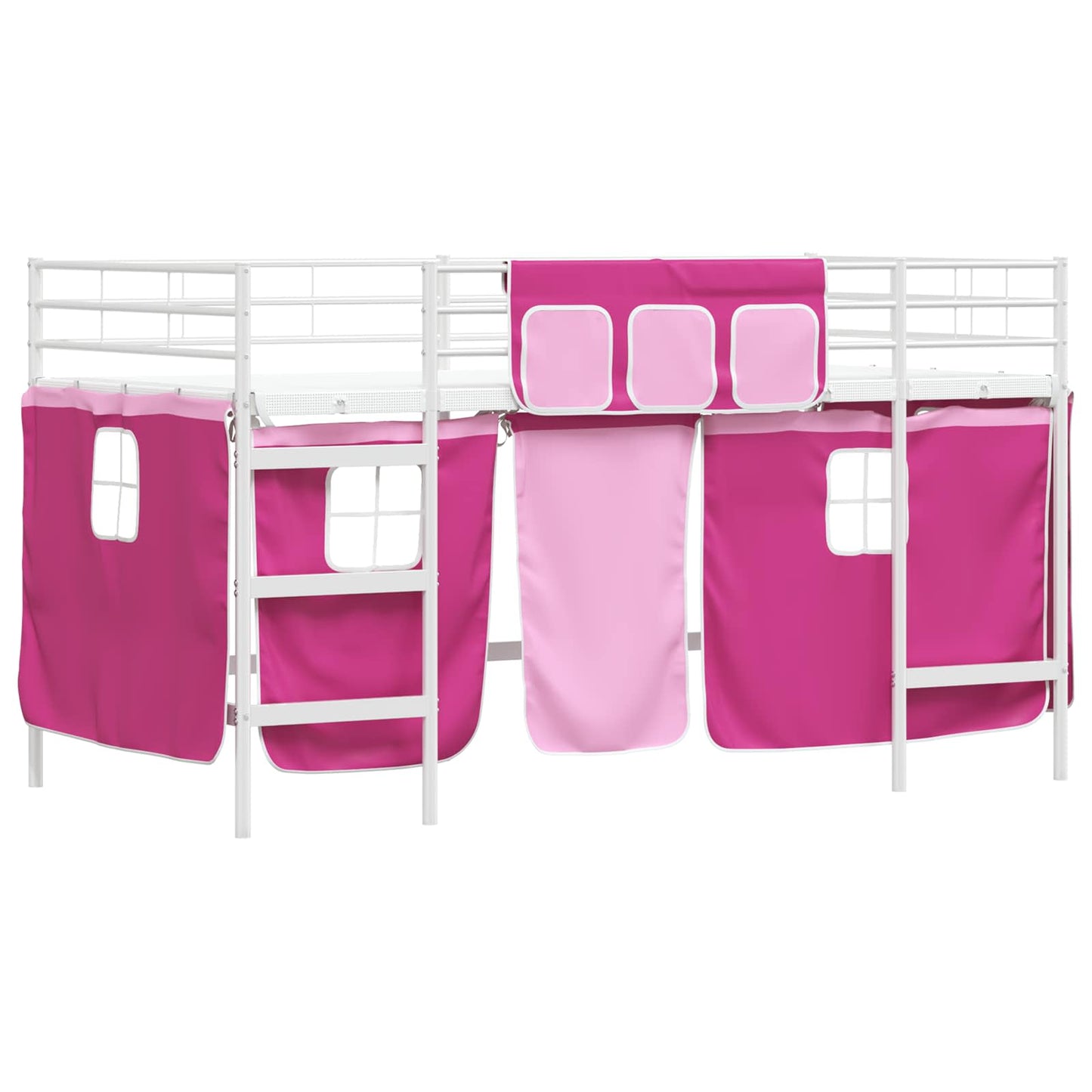 Kids'Loft Bed Frame with Curtains White and Pink 107 x 200 cm