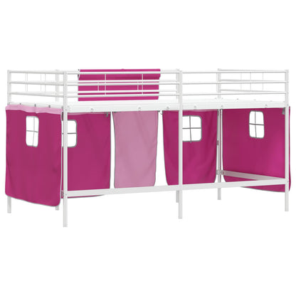 Kids'Loft Bed Frame with Curtains White and Pink 107 x 200 cm