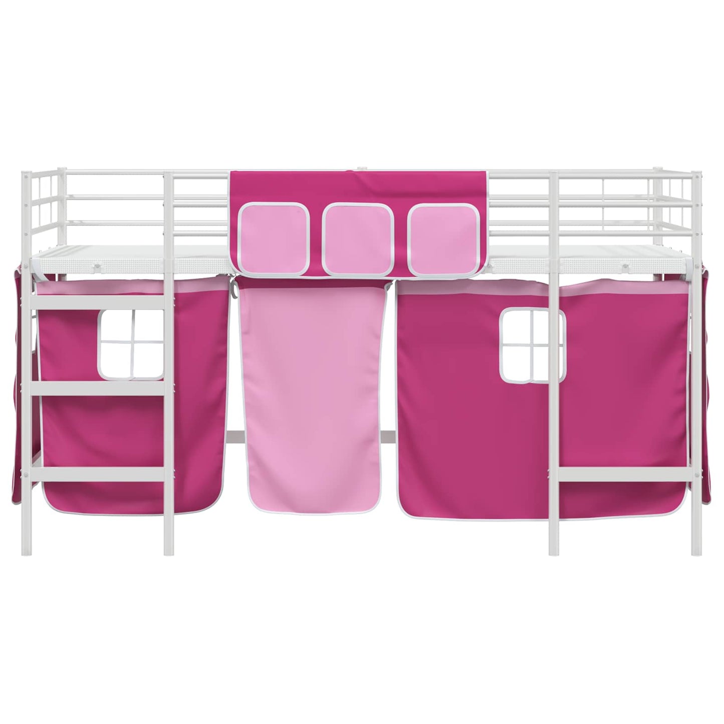 Kids'Loft Bed Frame with Curtains White and Pink 107 x 200 cm