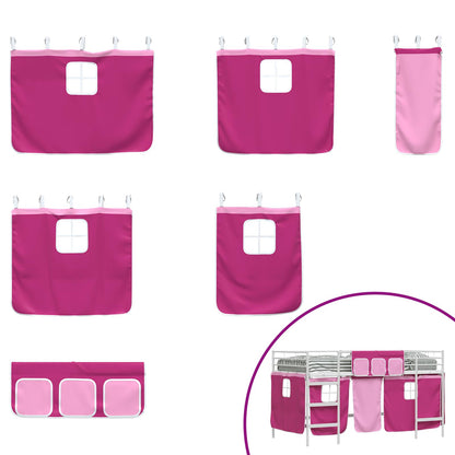 Kids'Loft Bed Frame with Curtains White and Pink 107 x 200 cm