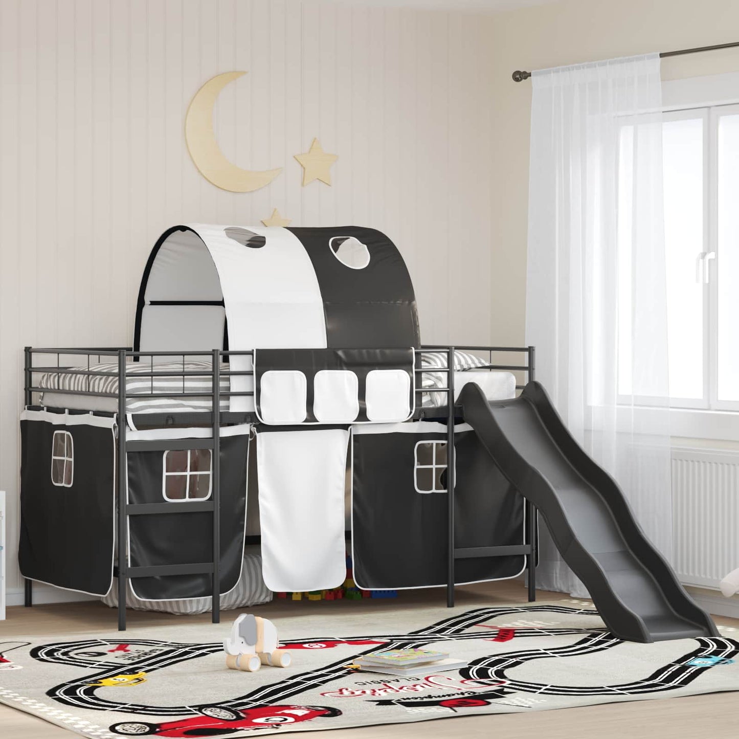 Kids'Loft Bed Frame Black 90 x 200 cm Metal