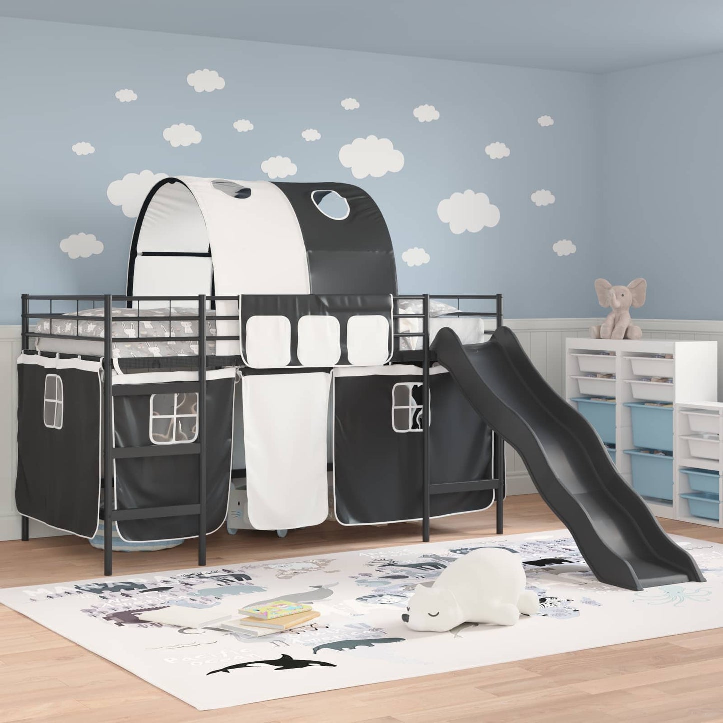 Kids'Loft Bed Frame Black 107 x 200 cm Metal