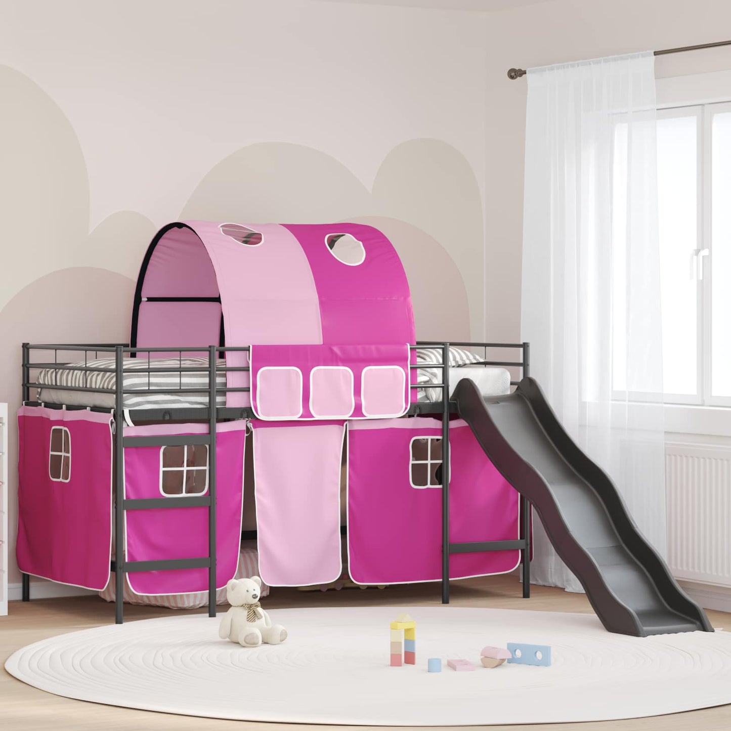 Kids'Loft Bed Frame Black and Pink 79.5 x 200 cm Metal