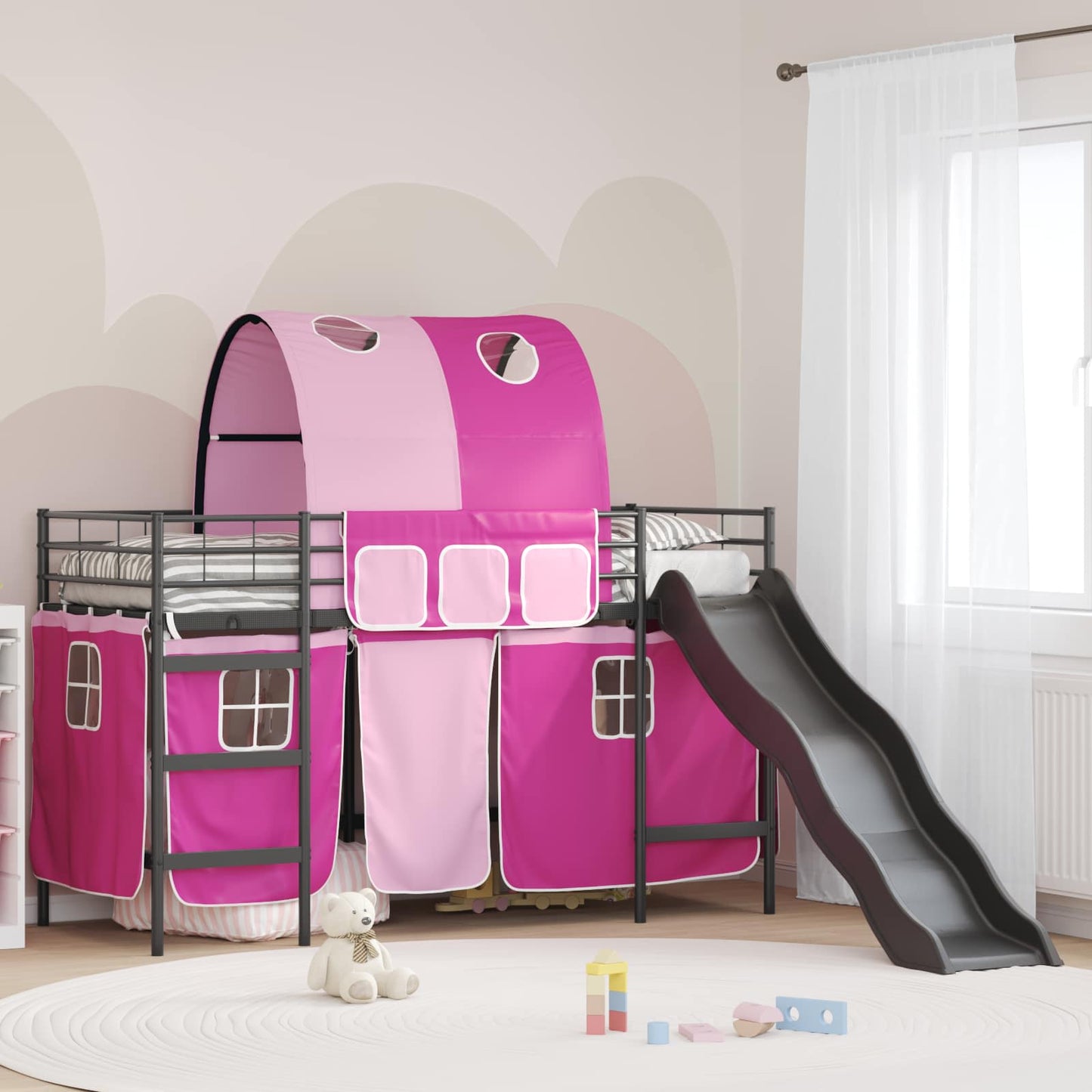 Kids'Loft Bed Frame Black and Pink 100 x 190 cm Metal